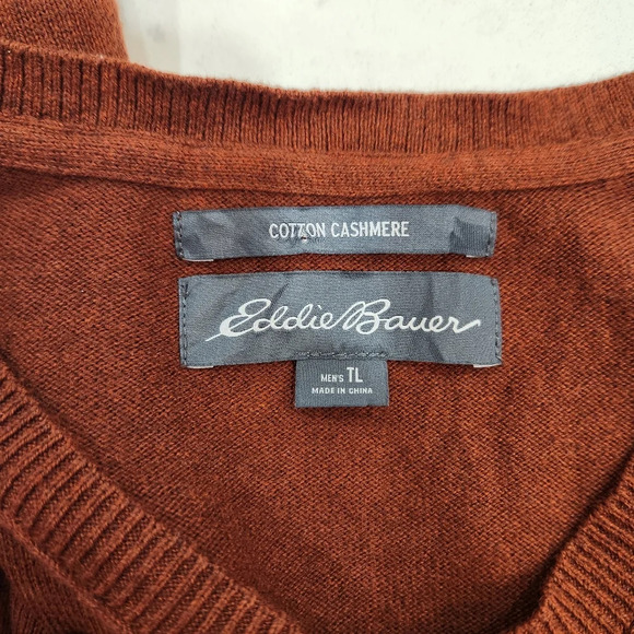 Eddie Bauer Sweater Mens TL Rust Red V Neck Cotton Cashmere Vintage Knit - Picture 5 of 11